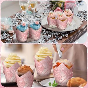 200 Pezzi <span class=keywords><strong>Pirottini</strong></span> per Cupcake a Forma di Tulipano Rosa, Involucri per Cupcake Oro Rosa, Decorazioni per Feste di Compleanno, <span class=keywords><strong>Pirottini</strong></span> di Carta per Dolci - Product Image 6