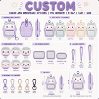 Porte-cartes PVC personnalisé ODM en peluche, jouet en peluche, mascotte, avec clip de lanière, motif quadrillé pastel doux, portefeuille d'identification, vente en gros premium