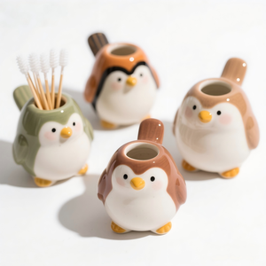 Pot <span class=keywords><strong>en</strong></span> céramique Robin de 4 pouces - Organisateur de salle de bain 3D peint à la main, commande <span class=keywords><strong>en</strong></span> gros personnalisée pour les soins de bébé - Product Image 4