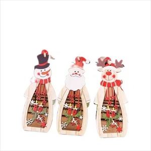 Wooden Snowman Hanging <b>Ornament</b> Full Color Hand Painted Christmas <b>Tree</b> Decoration Rectangle Shape Factory Wholesale - Product Image 3