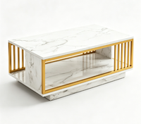 Table basse moderne minimaliste de luxe léger, structure métallique, plateau en bois - Multifonctionnelle pour salon, chambre, design compact