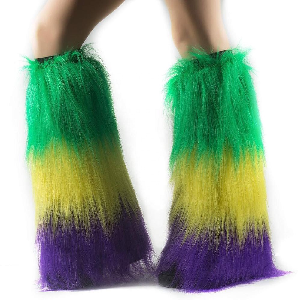 New Orleans pressione lunga le donne calzini di avvio verde/giallo/viola push set di gambe mardi gras furry footless leg calzini dello scaldino del bambino