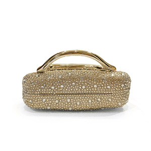 Elegante Pochette <span class=keywords><strong>da</strong></span> <span class=keywords><strong>Sera</strong></span> Dorata con Strass, Borsa a Tracolla con Catena e Design di Strass su Entrambi i Lati, Borsa per Matrimoni, Feste e Cene - Product Image 4
