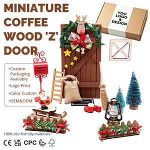 Miniature de maison de poupée : Ensemble de porche d'entrée de Noël en bois avec porte, décor de micro-scène, accessoire de photographie, ornement de village de Noël, cadeau - Product Image 1
