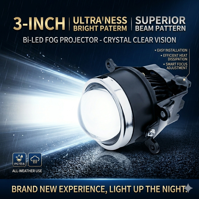 3inch Led Fog Projector Lens for Car Lamp 6000K 3Colors Car Lights for Honda Toyota Nissan Universal Automotive Lighting System