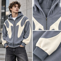 Sweat-shirt à capuche surdimensionné avec fermeture éclair intégrale, empiècements color block, 100% coton épais 350-600 GSM, streetwear unisexe, personnalisable OEM