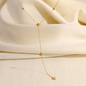 Collar con Colgante de Geometría Estelar, Chapado en Oro de 18k, Engaste Pavé, Cadena en Forma de Y, Joyería de Moda para Fiestas - Product Image 3