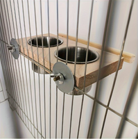 Mangeoire suspendue pour oiseaux de cage, mangeoire pour perroquets, bol à nourriture et à eau, support en bois, fixation de cage en acier inoxydable, double coupelle avec pince