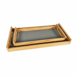 OEM&ODM 仿古纹理皮革长方形托盘 木制手柄 木色皮革 单人客厅书桌 - Product Image 4