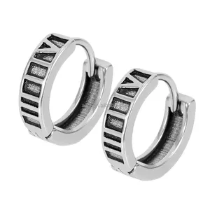Surgical steel black grease ear tragus lobe roman numeral for male female cartilage hoop earring