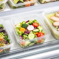 Herbruikbare vierkante PET-embossed clamshell saladebox met scharnierend deksel, transparante wegwerp voedselcontainer, geperst patroon, food grade