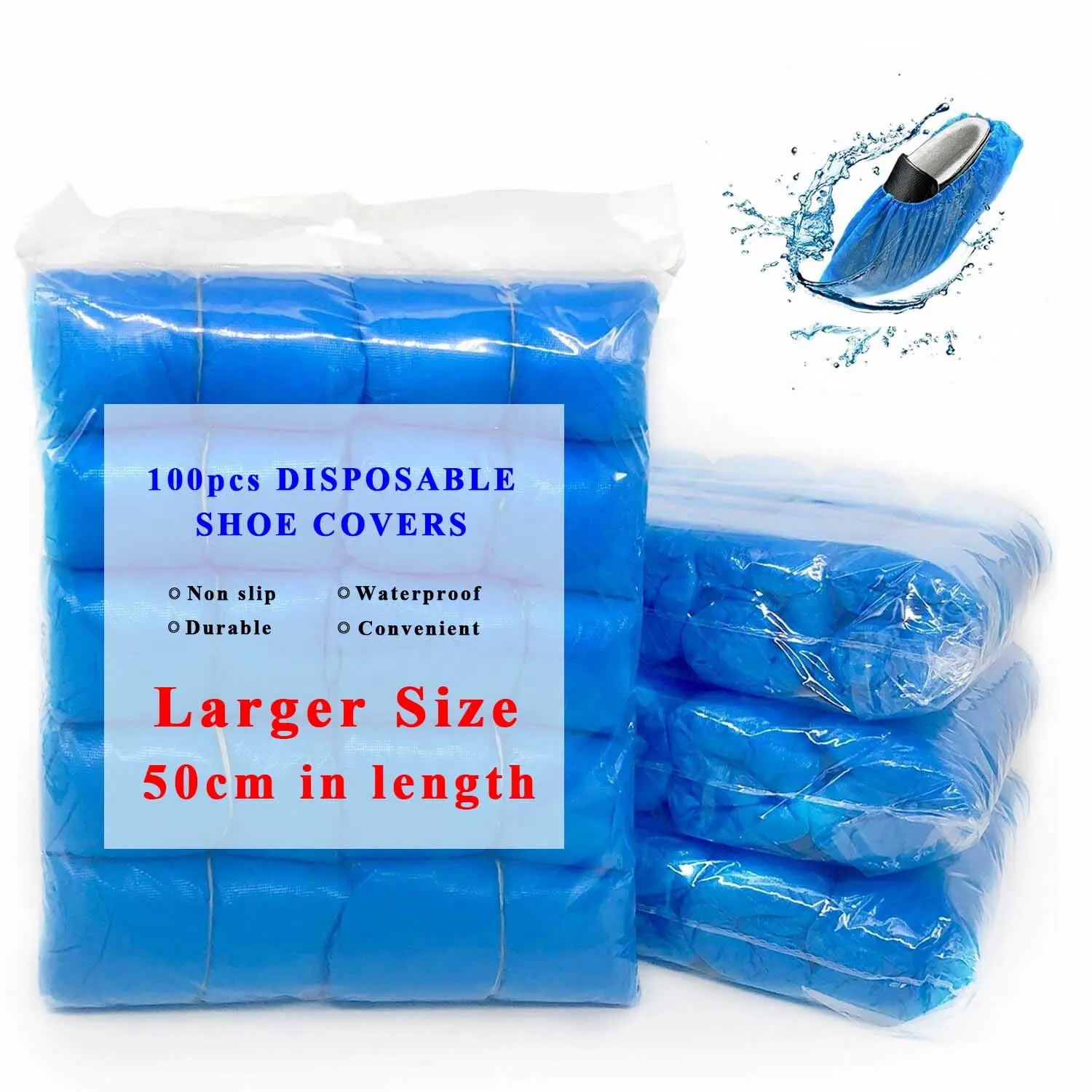50Cm Ukuran Lebih Besar Tahan Air Anti Selip 100 Buah Tugas Berat Cocok untuk Semua Ukuran CPE Plastik Penutup Sepatu Sekali Pakai Overshoes