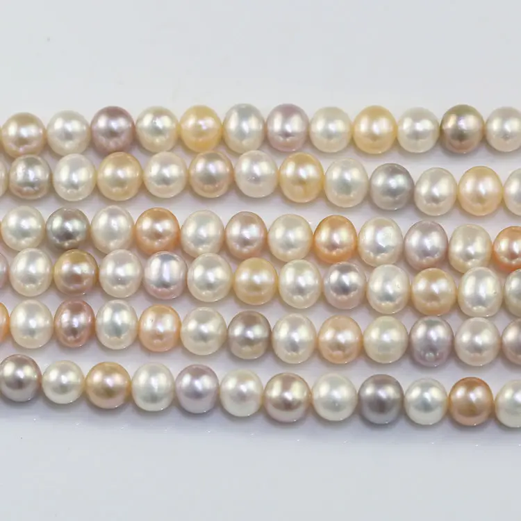 8-9mm di sconto rotondo misto multicolore perla naturale perline coltivate perle d'acqua dolce filo rosa