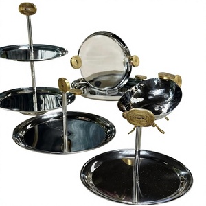 Lot de 3 présentoirs à gâteaux ronds en acier inoxydable aluminium métal brillant poli meilleure qualité pour fête d'anniversaire - Product Image 1