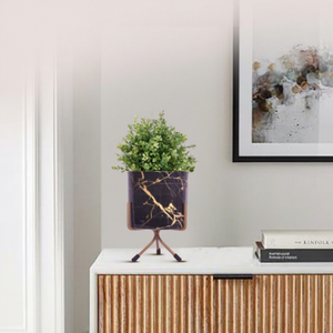 Vase à fleurs en métal noir Marble Mirage avec support en fer, pot de plante décoratif élégant pour la décoration intérieure et extérieure, décoration moderne pour la maison - Product Image 6