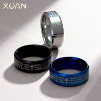 Bague croix de prière du Seigneur espagnol Bijoux pour hommes Bague amulette en acier inoxydable noir avec lettre doigt Anneaux pour couples