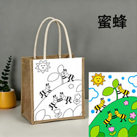 Sac de courses personnalisé en toile de coton et jute synthétique, motif dessin animé, design peint à la main, tridimensionnel, vente en gros