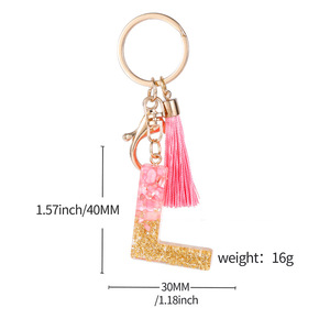 Modische neue rosa Quaste Schlüssel bund mit 26 englischen Kristall kleber Brief Anhänger Stil Tasche Geschenk Harz Brief Schlüssel bund - Product Image 4