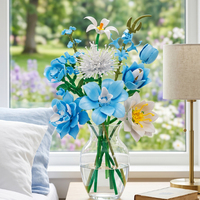 Grosir Set Blok Bangunan Mini DIY Baru 2026, Dekorasi Rumah Bergaya Skandinavia, Model Buket Mawar Biru dan Peony Biru, Hadiah