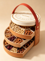Boîte Cadeau Cylindrique Élégante Faite à la Main avec Plateaux Rotatifs pour Fruits Secs, Emballage Alimentaire Rigide Personnalisable avec Logo pour les Fêtes