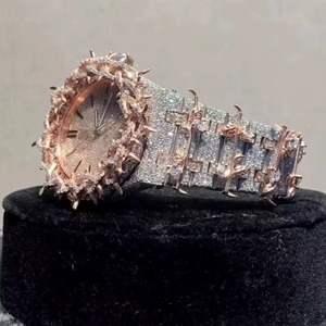 Montre-bracelet en acier inoxydable de haute qualité, design épingle, sertissage pavé complet, Moissanite, cadran romain, style Hip Hop, pour soirée, durable - Product Image 6