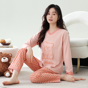 롱드 여성용 긴팔 V넥 나이트가운 <span class=keywords><strong>CVC</strong></span> 혼방 소재 수분 흡수 속건 부드럽고 통기성 좋은 캐주얼 홈웨어 - Product Image 1