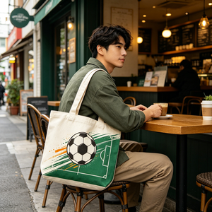 Bolsas de Compras de Lona con Diseño de Fútbol, Bolsas Plegables de Tela de Algodón con Logotipo Personalizado Baratas al por Mayor para Deportes de Fútbol - Product Image 3