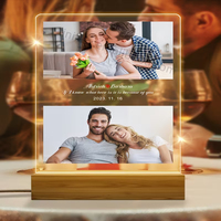 Plaque musicale en acrylique personnalisée avec photo carrée, lumière LED nocturne avec base en bois, lampe personnalisée, cadeau pour la maison, pour couple, famille