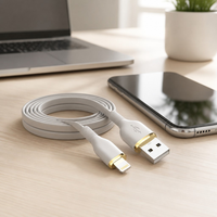 Kabel Pengisian Daya USB-A ke Lightning 1m TPE dengan Konektor Cincin Berlapis Emas, Kabel Data Pengisian Cepat untuk iPhone