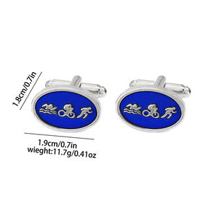 กระดุมข้อมือและฝาครอบด้านล่างแบบวงกลมสีน้ำเงิน ทำจากโลหะผสม สำหรับเสื้อเชิ้ตผู้ชาย ของขวัญสุดพิเศษสำหรับการแข่งขันไตรกีฬา ปี 2026 - Product Image 2