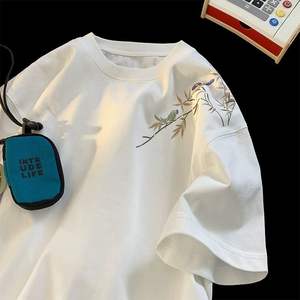 Camiseta de Manga Corta para Hombre, Estilo Chino, Tendencia Verano 2024, Nueva, 100% Algodón, Estilo Nacional, Holgada, con Cuentas - Product Image 1