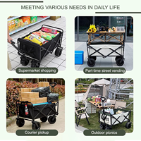 Chariot de camping pliable portable à quatre roues avec cadre métallique, capacité de charge de 150 kg, marron, chariot de rangement extérieur, pique-nique, voyage, OEM, 3 ans de garantie