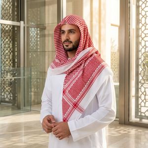 Shemagh Jacquard 100% Algodón, 52 Pulgadas, Rojo y Blanco, Pañuelo Árabe para la Cabeza, Logotipo Personalizado, Keffiyeh de Oriente Medio, Turbante para Hombre - Product Image 3