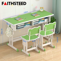 Ensemble de bureau d'étude pour deux enfants avec chaises en bois, table réglable en hauteur pour chambre à coucher, école, devoirs
