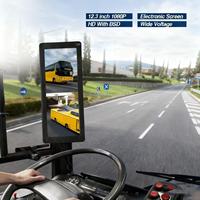 Système de rétroviseurs de bus 12,3 pouces 1080P AHD WDR avec caméra de recul électrique, étanche IP69K et avertisseur de sortie de voie