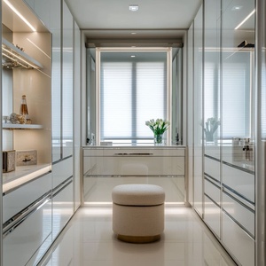 Clóset Moderno de Lujo Senger con Armarios de Madera Oscura, Almacenamiento Integrado, Iluminación LED y Asiento de <span class=keywords><strong>Ventana</strong></span> con Superficie de Mármol - Product Image 3