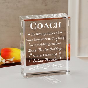 Custom K9 Crystal Coach Award Block Laser Engraved Rectangular Recognition Plaque Souvenir Gift - Product Image 1