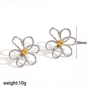 Chic vượt thời gian openwork hoa vàng giai điệu thép không gỉ ngọc trai có dấu Stud bông tai cho thanh lịch mặc hàng ngày - Product Image 5