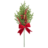 Décoration de Noël en gros : Branche de pin de 23,6 pouces avec baies rouges, cône de pin et nœud en velours, motif floral