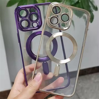 Casing ponsel transparan tahan guncangan, casing ponsel lapis elektro TPU magnetik tahan guncangan dengan pelindung lensa kamera untuk iPhone X 11 12 13 14 15 16 Pro Max