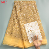Tissu de dentelle africaine perlée 3490, tissu français luxueux de haute qualité, dentelle en tulle à sequins pour robe de mariée et de soirée