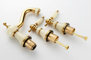 <span class=keywords><strong>Filet</strong></span> à café européen en laiton or rose pierre de jade vert jaune jade trois trous séparés robinets de lavabo à trois trous - Product Image 6