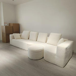 Sofá Moderno Sin Estructura, de <span class=keywords><strong>Alta</strong></span> Densidad y Compresible, Color Blanco, con Otomana Redonda y Múltiples Cojines, para Sala de Estar - Product Image 3