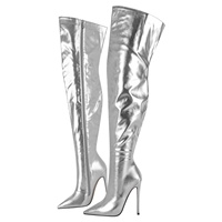 Bottes hautes en PU métallisé drag queen stilettos bottes grossiste usine bottes longues pour femmes