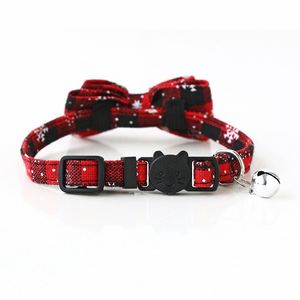 Collier de Noël à carreaux pour chat avec nœud papillon et breloque, collier réglable à dégagement rapide avec clochette pour chatons et petits chiens - Product Image 6