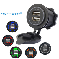 Bromintl Soket Pengisi Daya USB, Soket Pengisi Daya Port Ganda USB Output 5V 2,1 A dan 1A dengan Lampu LED BC002KB