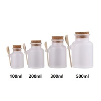Bocaux de sel de bain en plastique ABS givré, avec cuillère en bois, couvercle en liège pour emballage cosmétique, vente en gros, 100ml, 200ml, 500ml