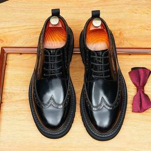 Zapatos de Boda para Hombre con Cordones, Punta Cuadrada, de Cuero Genuino Británico, Suela Gruesa, Diseño de Puntos, Ligeros, Antideslizantes y Transpirables - Product Image 3