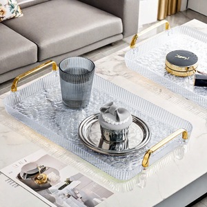 Acrylic <b>Tea</b> <b>Tray</b> Transparent Crackle Pattern With Gold Handles For Living Room Hotel Use - Product Image 1
