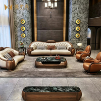 Walnussfarbenes Wujin-Holz-Sofa-Set Hochwertiges Traditionelles Neues Chinesisches Massivholz Echtleder Luxus-Villen-Großmöbel